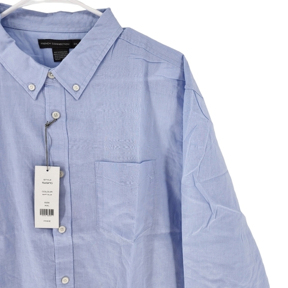 French Connection Men's Linen Button Down Collared Long Sleeve Shirt - 2XL - Picture 2 of 6